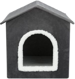 KATTE/HUNDEHULE LIVIA HUS MØRKEGRÅ/HVIT FLØYEL/PLYSJ 38X44X41CM